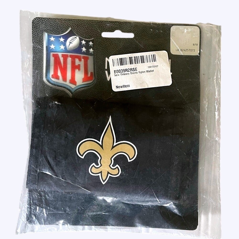 NFL New Orleans Saints Team Logo Nylon Wallet Mens Black Gold NWT